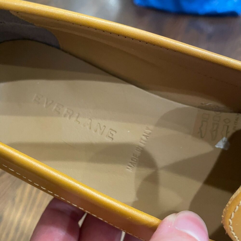 NWOT EVERLANE The Modern Pointed Toe Loafer Tan Mustard Yellow Leather - Picture 6 of 9